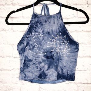 Tie Dye Sun and Moon Halter Crop Top